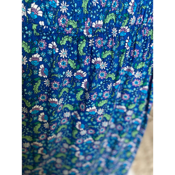 LOFT Blue Floral Smocked Maxi Dress Cottagecore Romantic Garden XS Wedding Party - Picture 5 of 8